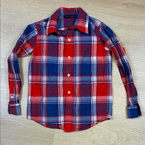 Janie and Jack Red Orange and Blue Plaid Button Down Shirt Boy’s size 6